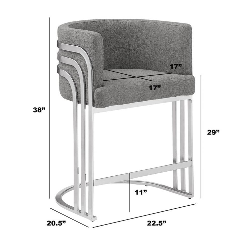 Best Quality Furniture Modern Teddy Fabric Bar Stools with Chrome Legs - Black - Elegant Barrel Design with Silver Frame - Set of 2 - Perfect for Dining Room, Bar, Office, or Living Room