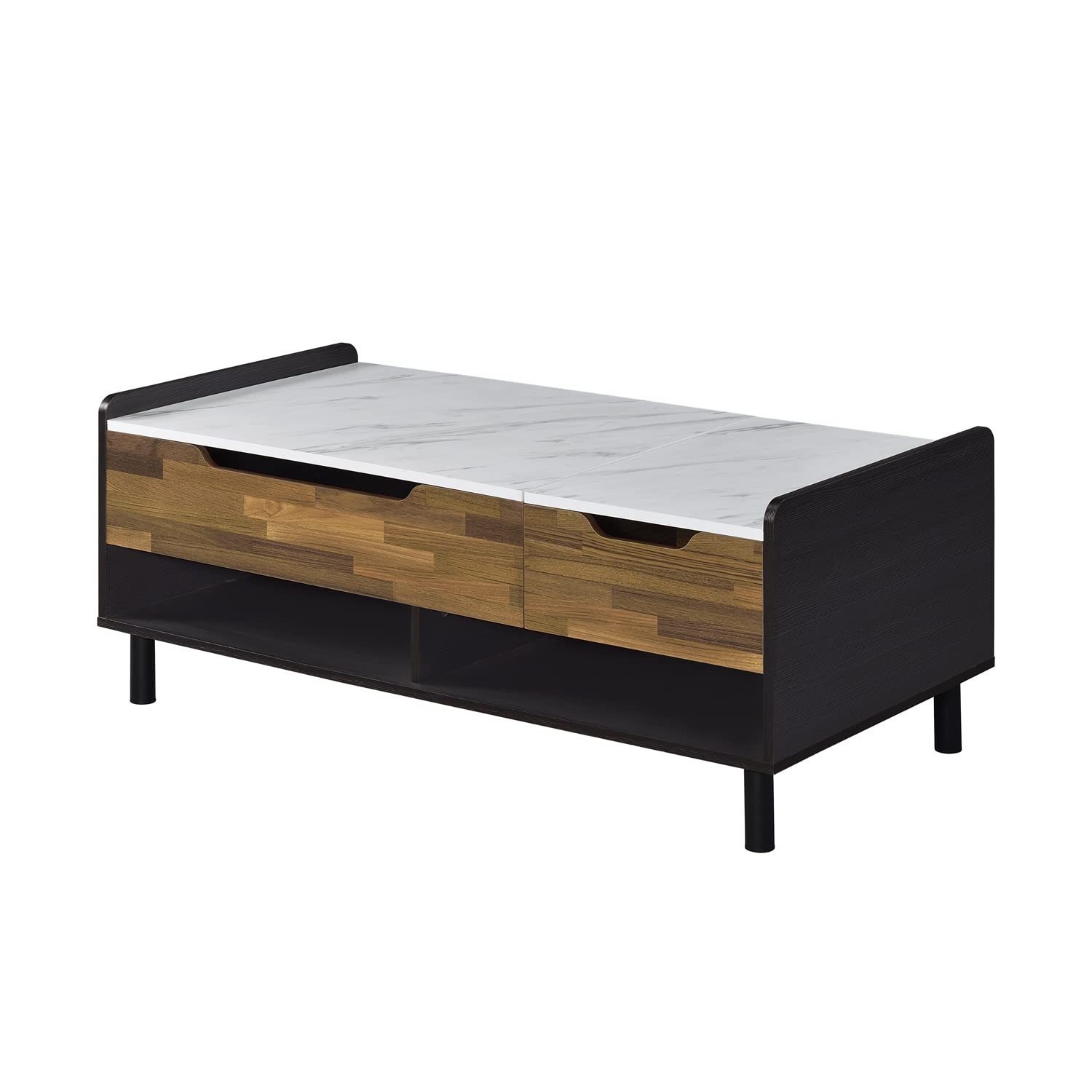 ACME Furniture Lift White Marble Top Coffee Table in Black and Walnut