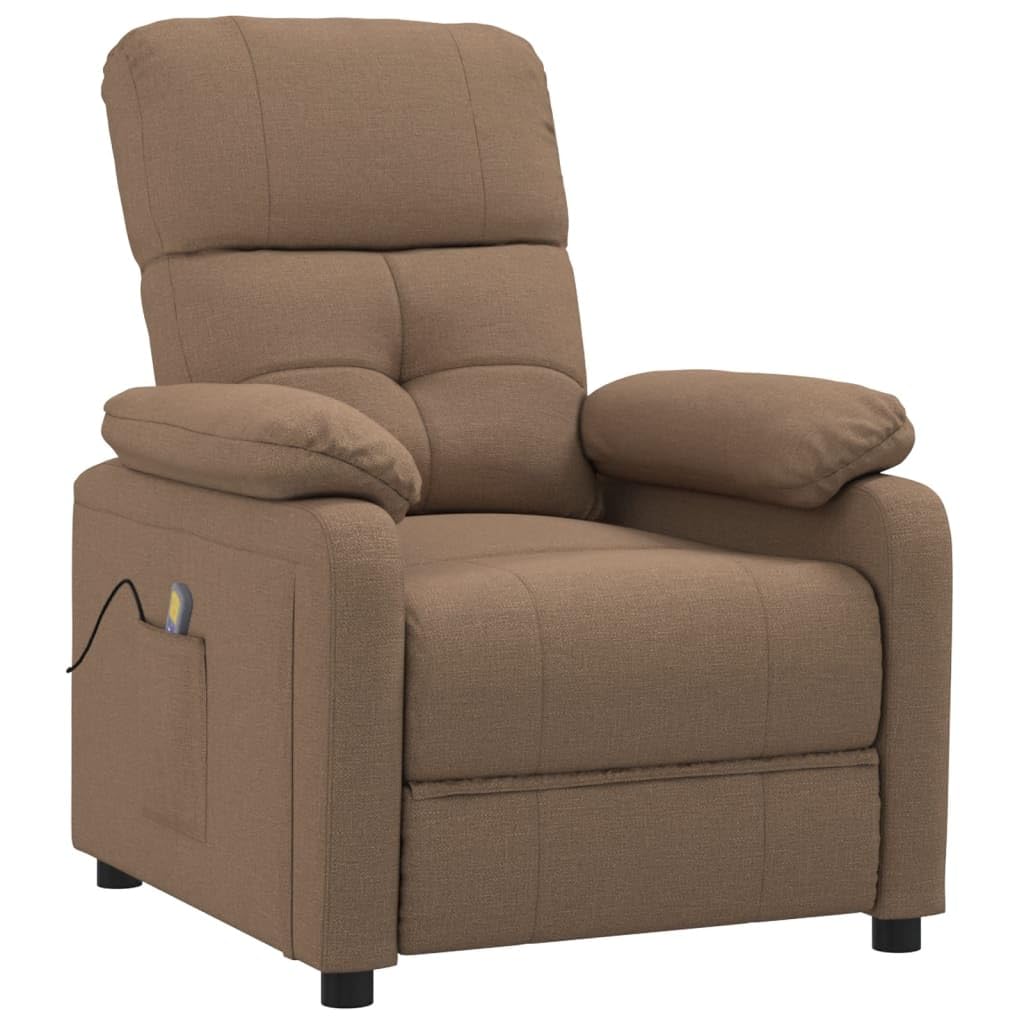 vidaXL Brown Fabric Massage Recliner | Comfortable Relaxing Chair | Durable Polyurethane Upholstery | Farmhouse Style | Lightweight Lounge Furniture