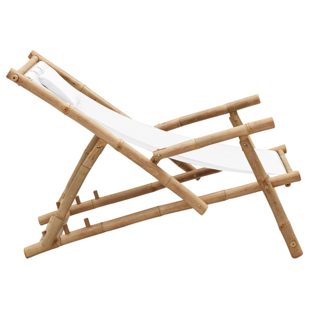 vidaXL Cream White Adjustable Deck Chair - Bamboo and Durable Canvas Material - Foldable Design for Easy Storage - Ideal for Garden, Patio, and Terrace