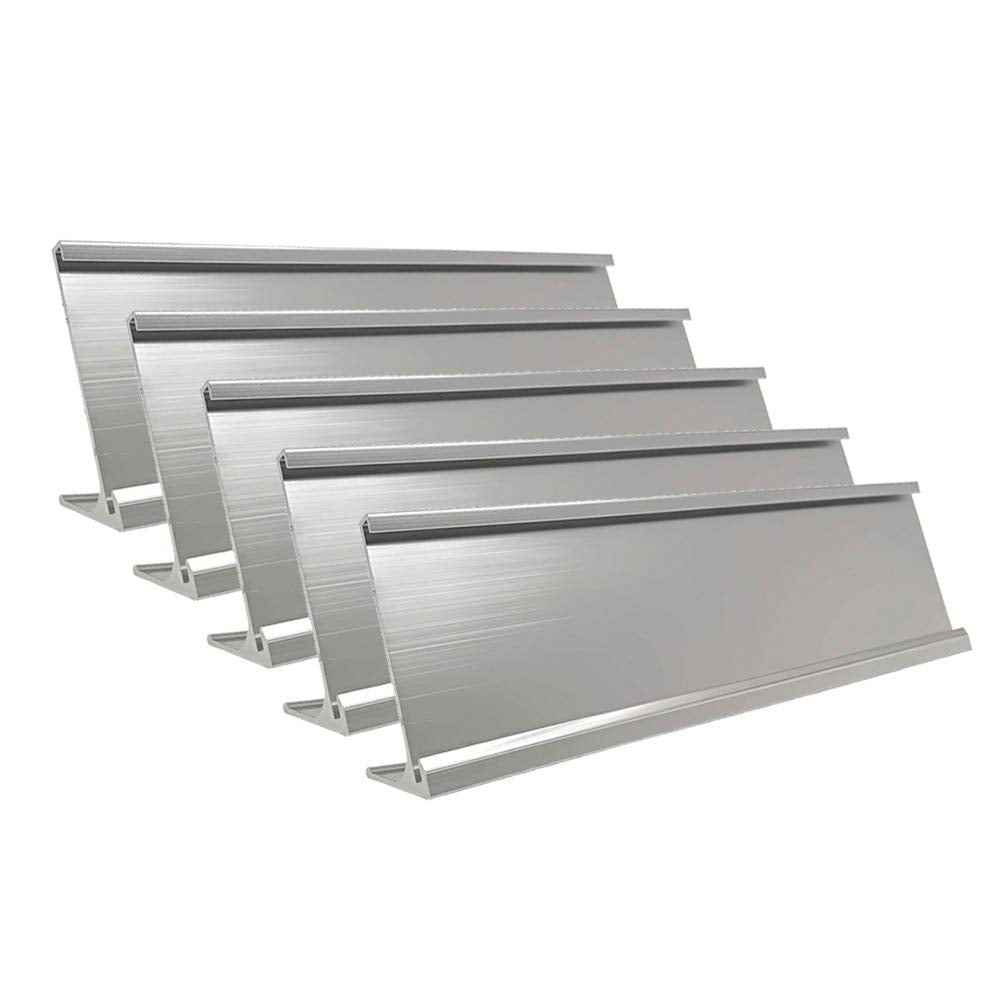 2' X 10' Aluminum Name Plate Desk Holder, Office Business Desk Sign Holder Desktop-5 Pack (Silver)