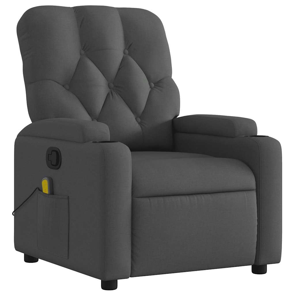 vidaXL Fabric Massage Recliner Chair for Living Room, Home Theater, 6-Point Vibration Massage, Adjustable Back & Footrest, Cup Holders, Dark Gray