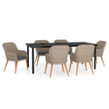 vidaXL 7-Piece Outdoor Patio Dining Set - Stylish Garden Furniture with Cushions, Poly Rattan & Powder-Coated Steel Frame Construction, Spacious Glass Tabletop - Brown & Black with Dark Gray Cushions