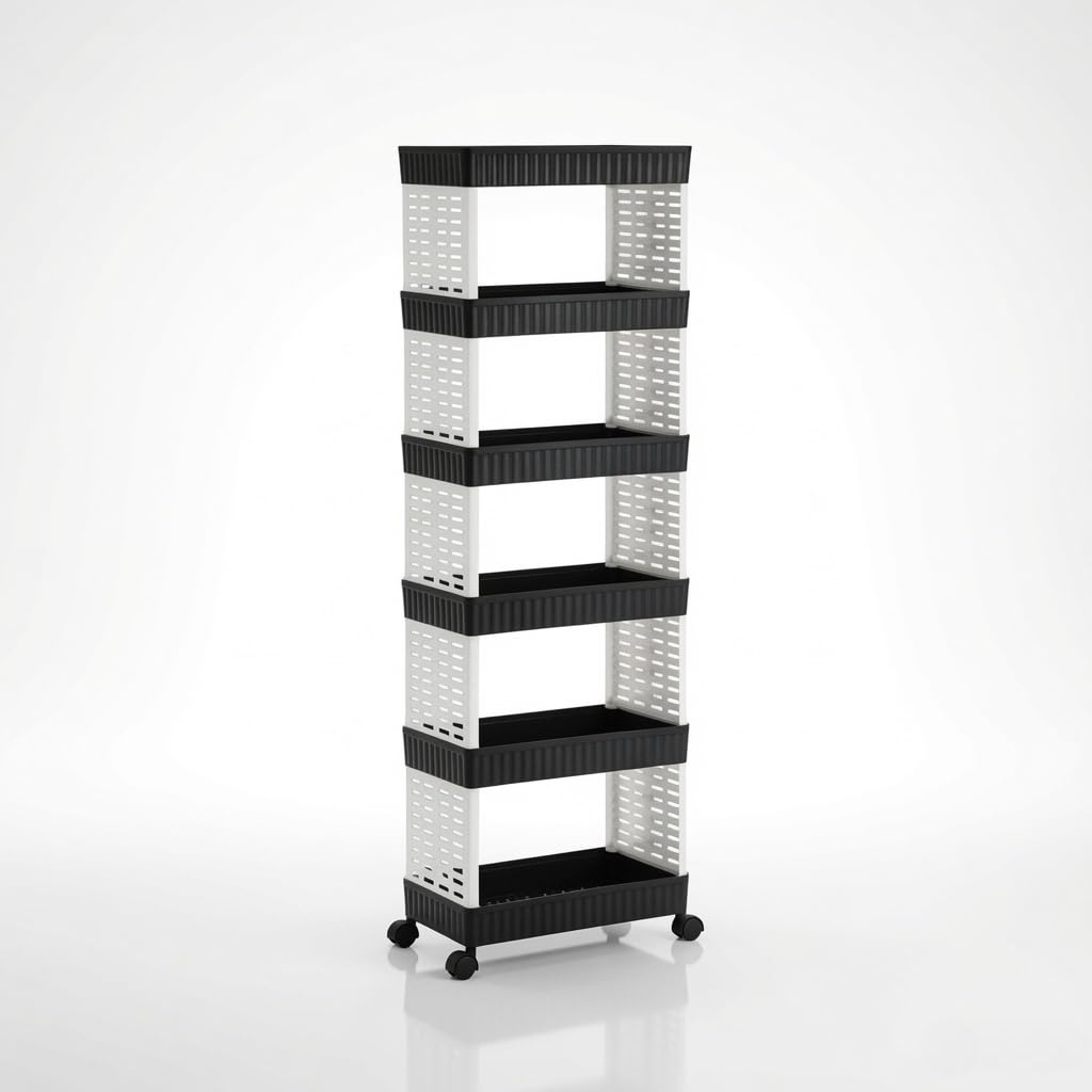 Gopinathji Multi Layer Storage Trolley With Wheels | Portable Kitchen Organizer Rack | Floor Standing & Tabletop Shelf Unit (Whi