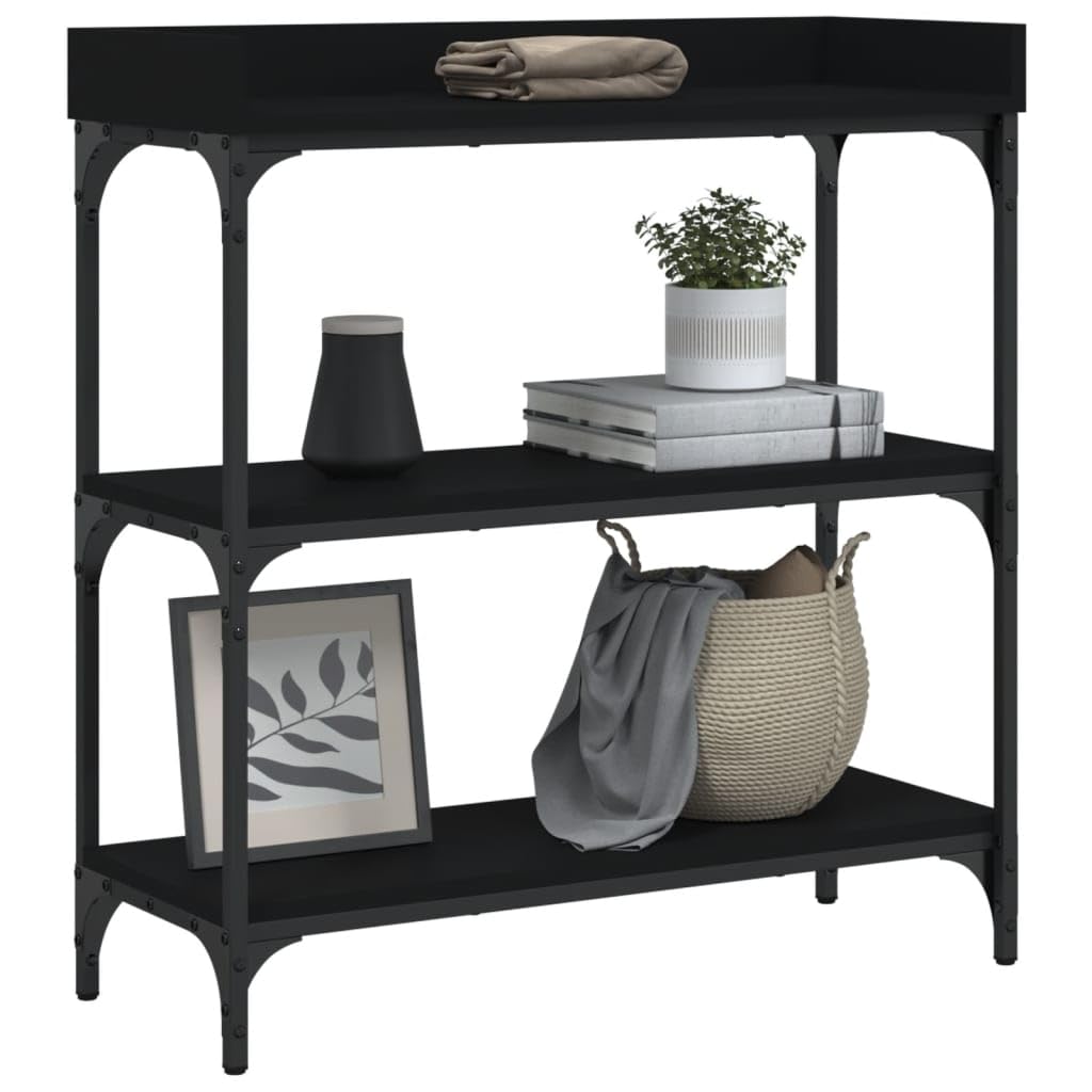 vidaXL Black Contemporary Console Table with Shelves, Engineered Wood and Metal Frame, Adjustable Feet for Stability, Ideal for Entryway, Living Room or Hallway.
