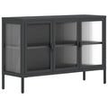 vidaXL Modern Sideboard in Black - Steel and Fluted Glass Construction with Adjustable Shelf and Bottom Levelers - 41.3"x13.8"x27.6"