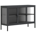 vidaXL Modern Sideboard in Black - Steel and Fluted Glass Construction with Adjustable Shelf and Bottom Levelers - 41.3"x13.8"x27.6"