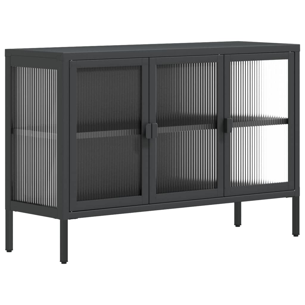vidaXL Modern Sideboard in Black - Steel and Fluted Glass Construction with Adjustable Shelf and Bottom Levelers - 41.3"x13.8"x27.6"