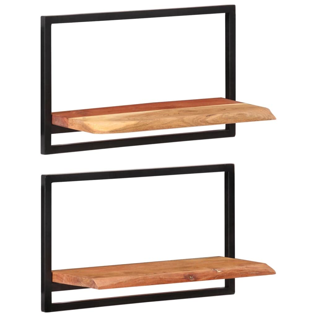 vidaXL Wall Shelves - Set of 2, 23.6''x9.8''x13.8'', Solid Acacia Wood and Steel Frame, Floating Display Shelves, Natural Edge, 