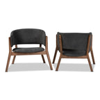 Baxton Studio Baron Mid-Century Modern Dark Grey Fabric Upholstered and Walnut Brown Finished Wood 2-Piece Living Room Accent Chair Set