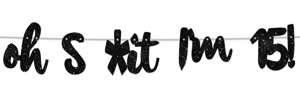 Oh Im 15! Banner Backdrop Glitter Black Hallo Fifteen Cheers to 15 Years Old Theme Decor for Boy Girl Happy 15th Birthday Party 