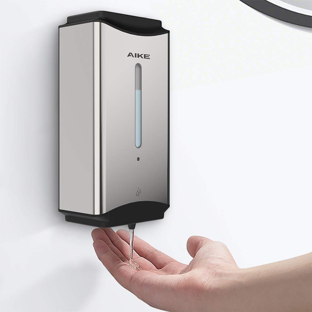 Aike Automatic Soap Dispenser Commercial Wall Mounted Liquid Dispenser Polished Stainless Steel Finish 1100Ml Large Capacity