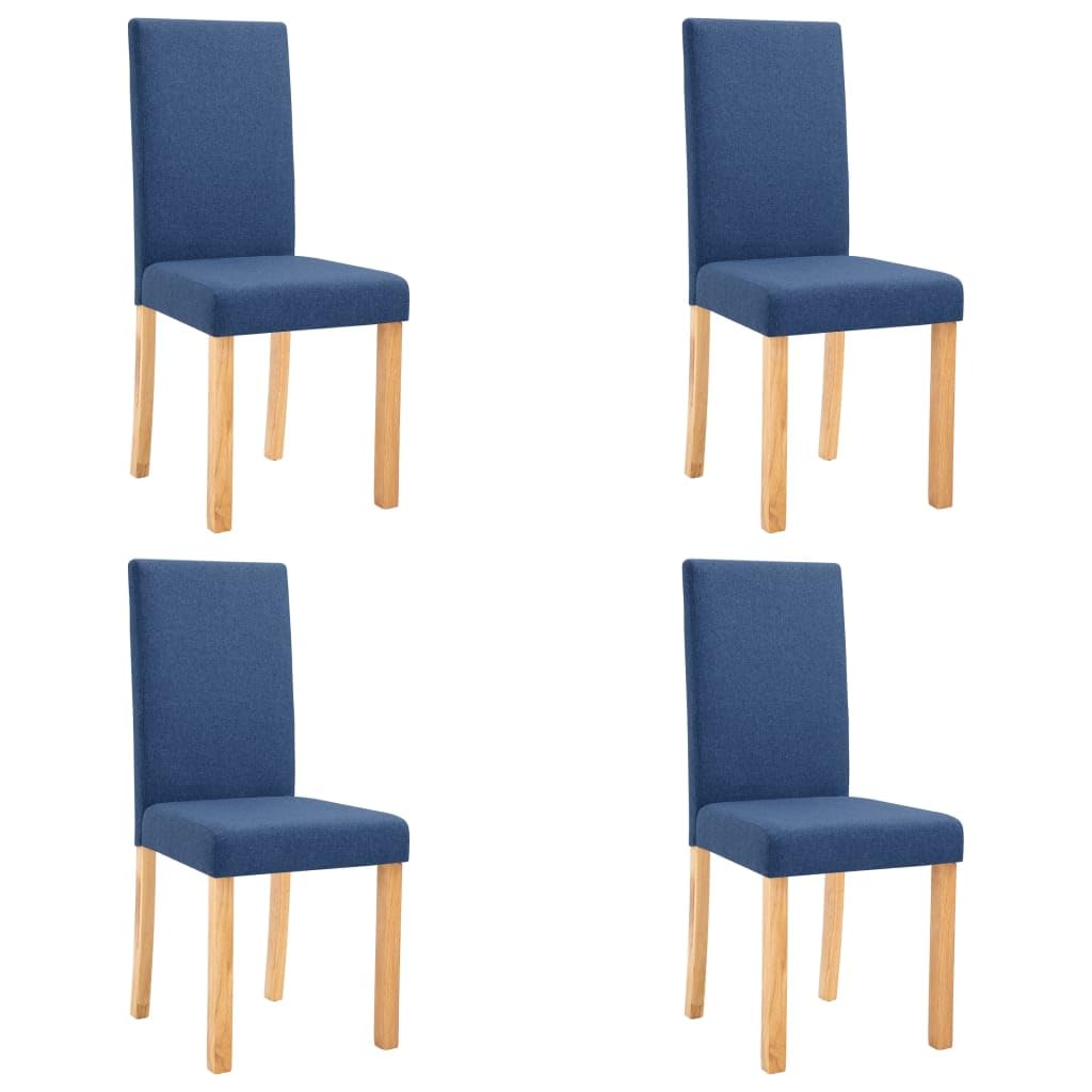 vidaXL Set of 4 Blue Fabric Upholstered Dining Chairs with Solid Wooden Legs and Ergonomic Design