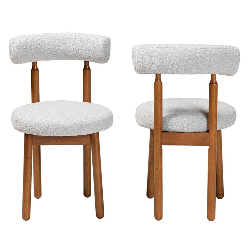 Baxton Studio Edric Modern Japandi Light Grey Boucle Fabric and Walnut Brown Finished Wood 2-Piece Dining Chair Set