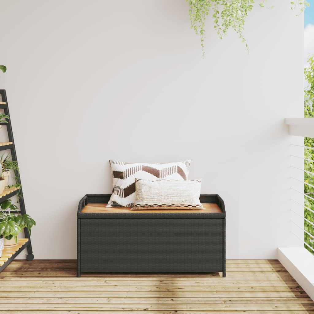 vidaXL Outdoor Storage Bench - Black Poly Rattan & Acacia Wood with Water-Resistant Storage Bag, 39.4&quot;x19.7&quot;x20.5&quot;