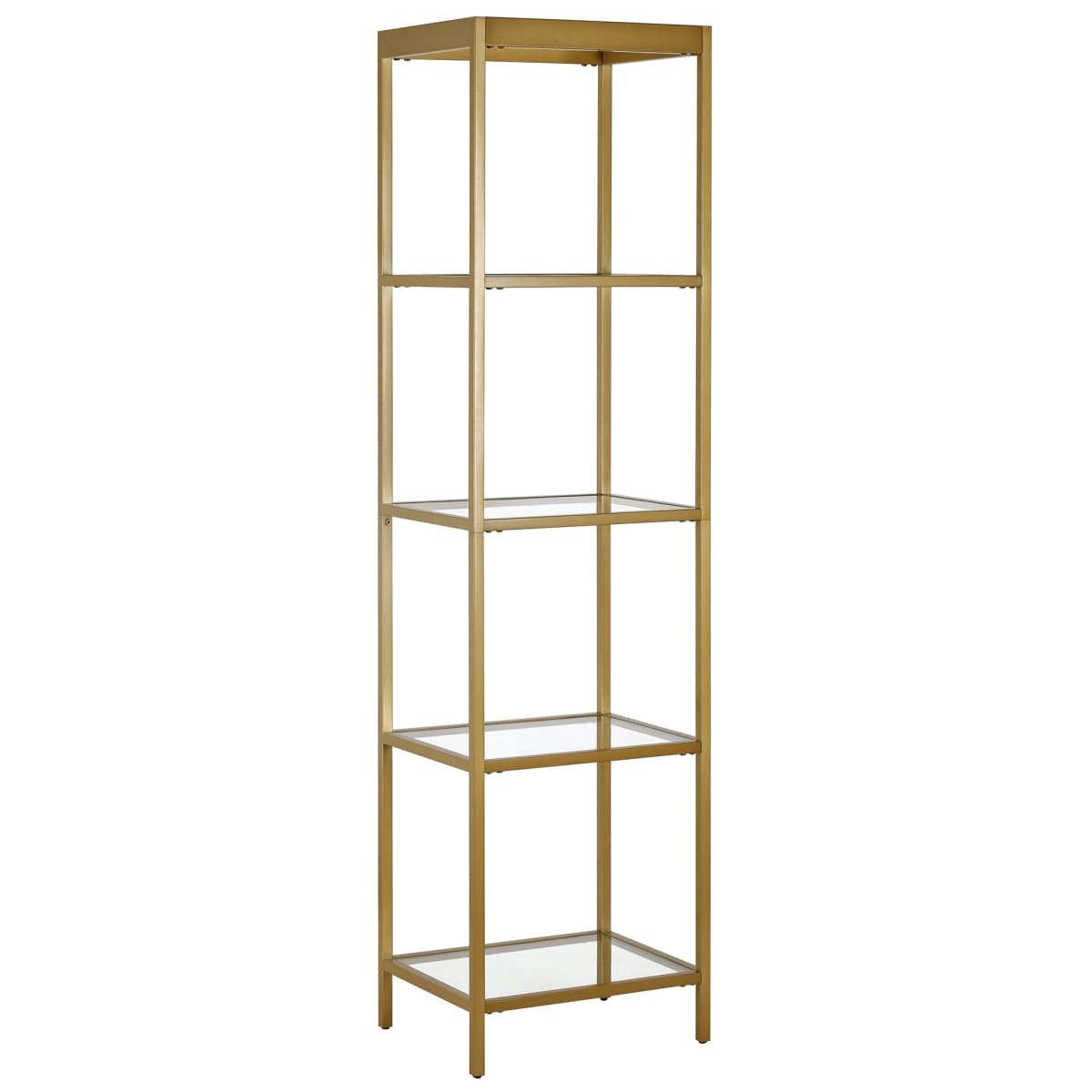 HomeRoots 527591 70 in. Metal & Glass Four Tier Standard Bookcase Gold
