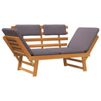 vidaXL Solid Acacia Wood Patio Daybed - Convertible Outdoor Bench to Day Bed with Cushion, Extra Leg Support and Washable Cover, Brown Frame & Dark Gray Cushion