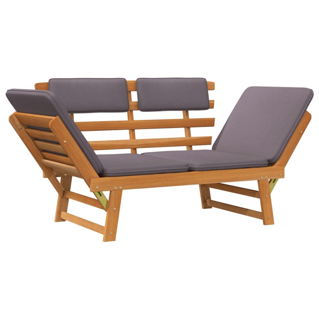 vidaXL Solid Acacia Wood Patio Daybed - Convertible Outdoor Bench to Day Bed with Cushion, Extra Leg Support and Washable Cover, Brown Frame & Dark Gray Cushion
