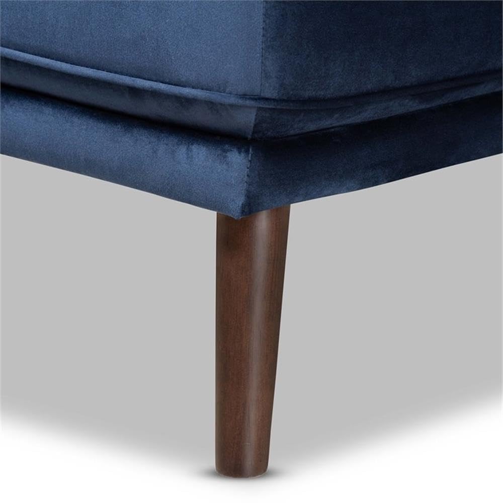 Baxton Studio Morton Blue Dark Brown Finished Wood Sofa with Right Facing Chaise