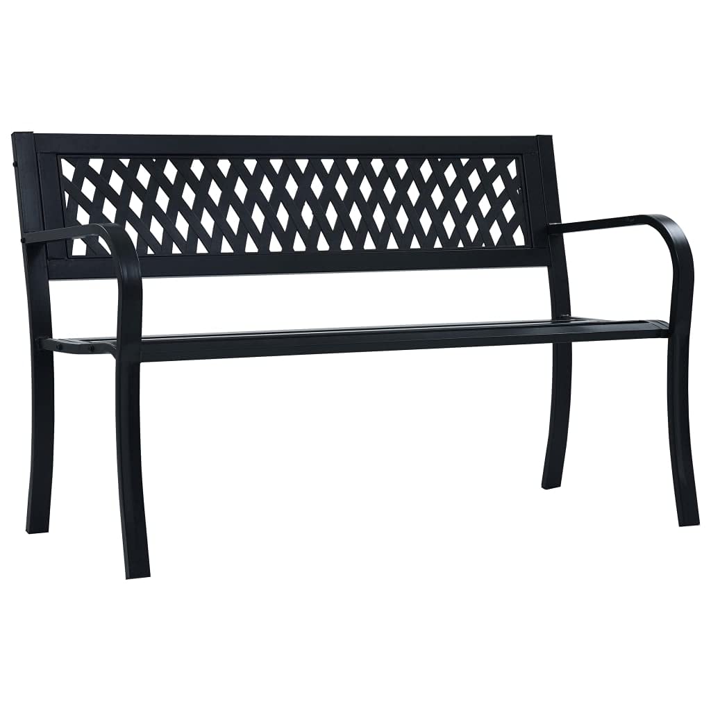 vidaXL Patio Bench with Comfortable Backrest - Long-Lasting Durable Steel Frame and Plastic - Perfect for Garden, Patio, and Outdoor Spaces - Black