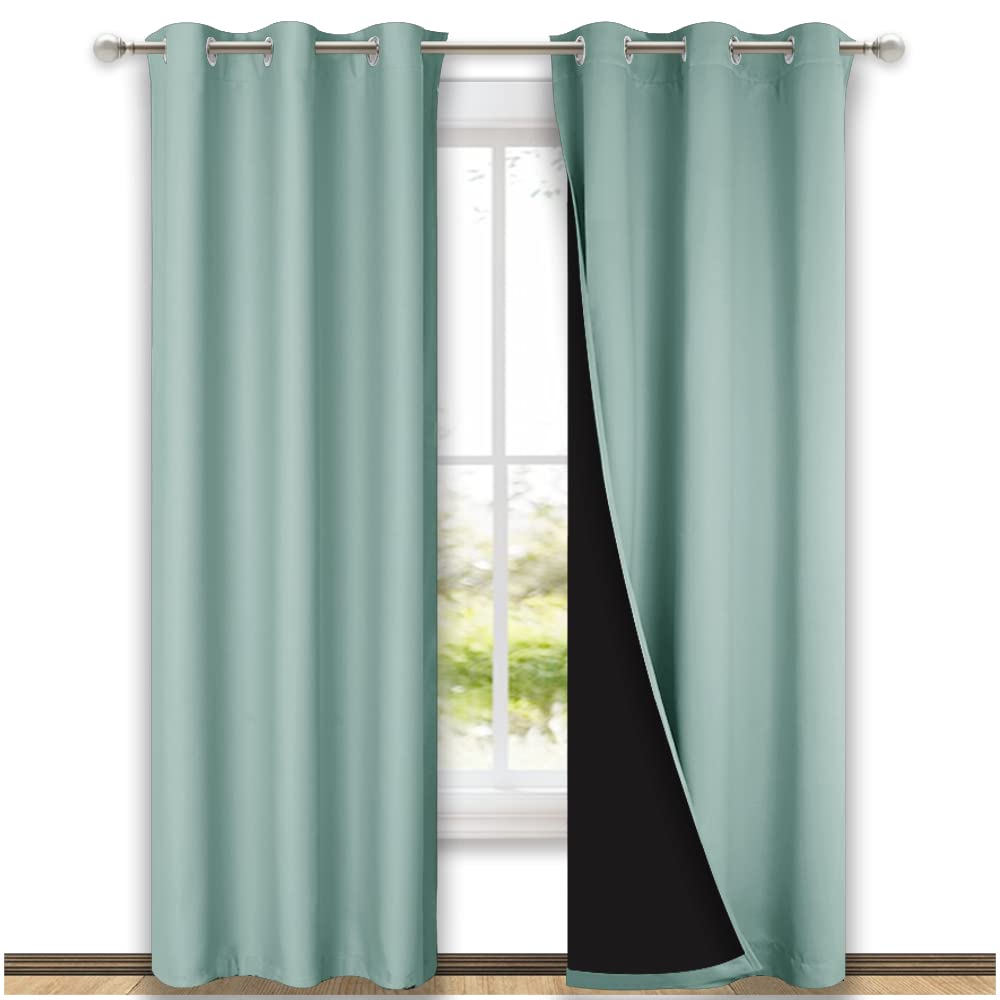 Nicetown Aqua Blue Blackout Curtains 80 Inches Long, Full Light Blocking Drapes With Black Liner For Nursery, Thermal Insulated