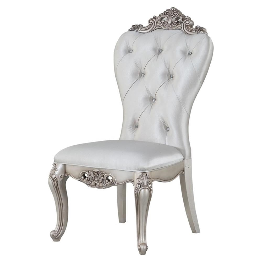 Acme Gorsedd Upholstered Tufted Side Chair in Cream and Golden Ivory Set of 2