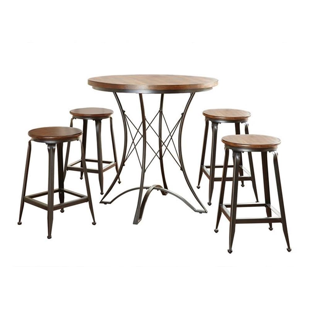 Steve Silver Co Adele 5PC Round Counter Dining Set, Includes Counter Height Table and 4 Counter Chairs, Dining Room, Kitchen, Pub, Apartment, 36" L x 36" W x 36" H, Brown
