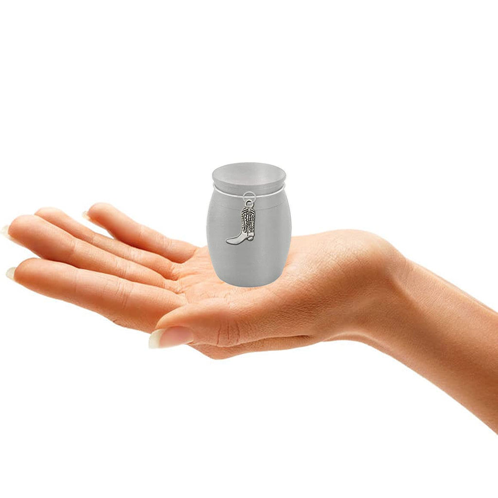 Small Mini Cowboy Boot Keepsake Memorial Cremains Holder Container Jar Vial Brushed Stainless Steel Cremation Funeral Urn Rodeo