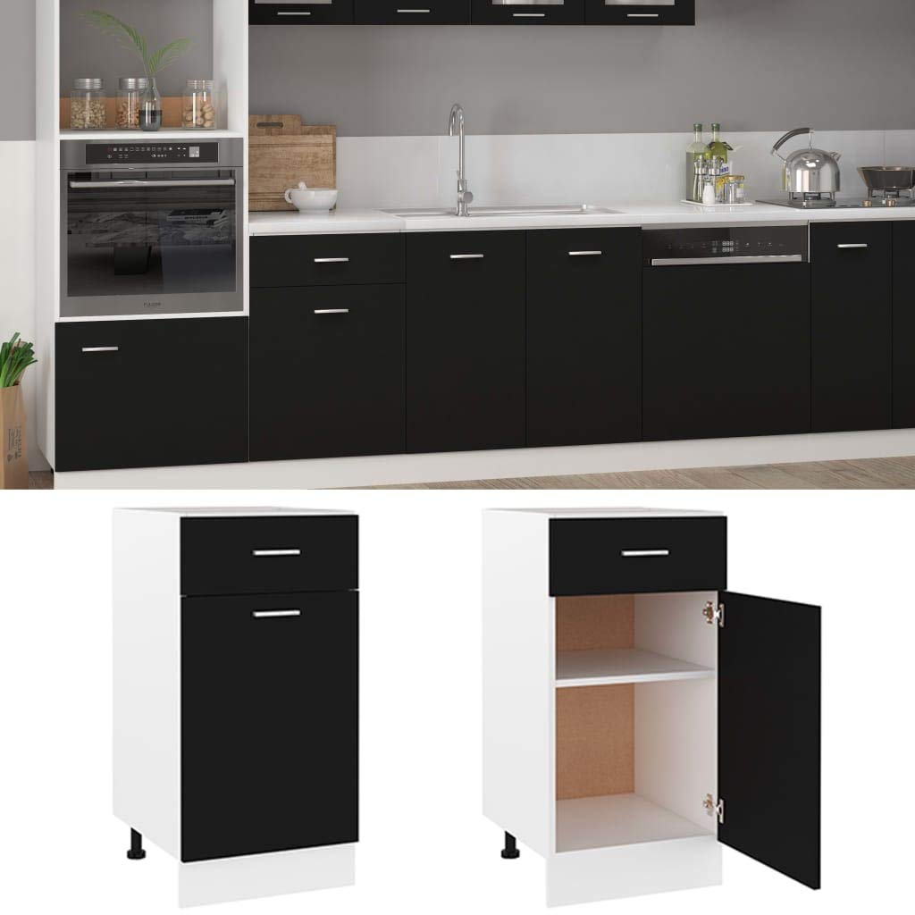 vidaXL Engineered Wood Drawer Bottom Cabinet | Compact Kitchen Cabinet with Shelves and Drawer for Optimal Space Utilization | Black | 15.7&quot;x18.1&quot;x32.1&quot;