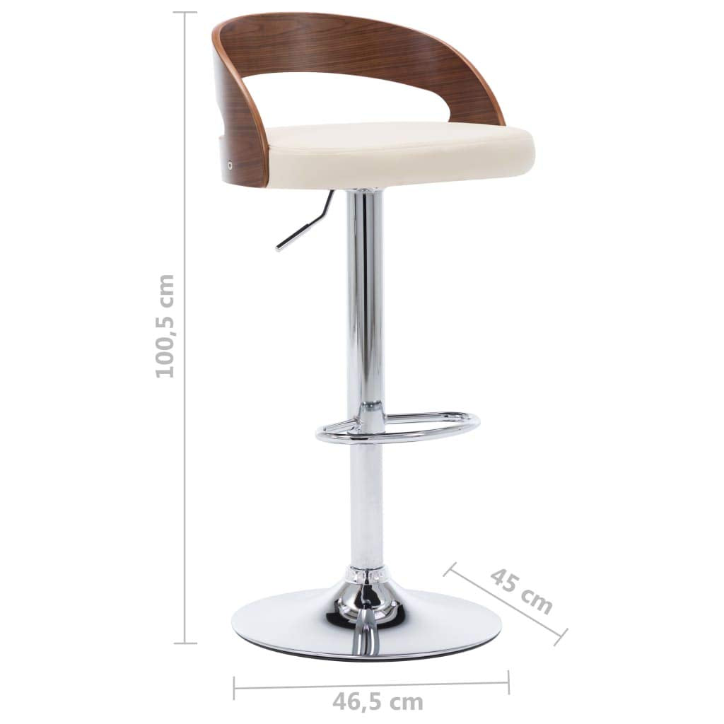 vidaXL Industrial Bar Stools in Cream Faux Leather with Dark Brown Bentwood Frame, Adjustable Height and 360-Degree Swivel Feature - Set of 2
