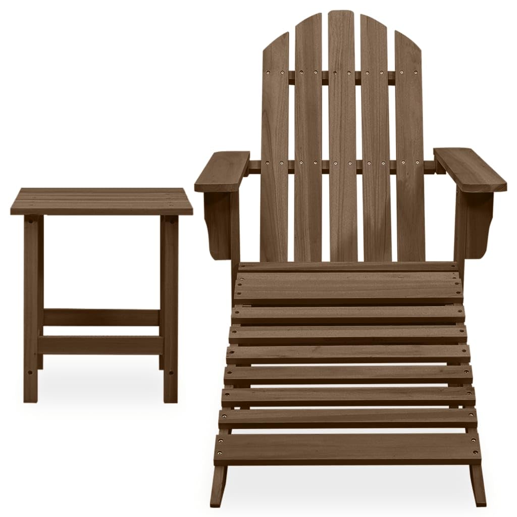 vidaXL 3-Piece Brown Patio Adirondack Chair with Detachable Ottoman and Square Table Set, Solid Fir Wood Outdoor Lounge Furniture, Weather Resistant, Ergonomic Design