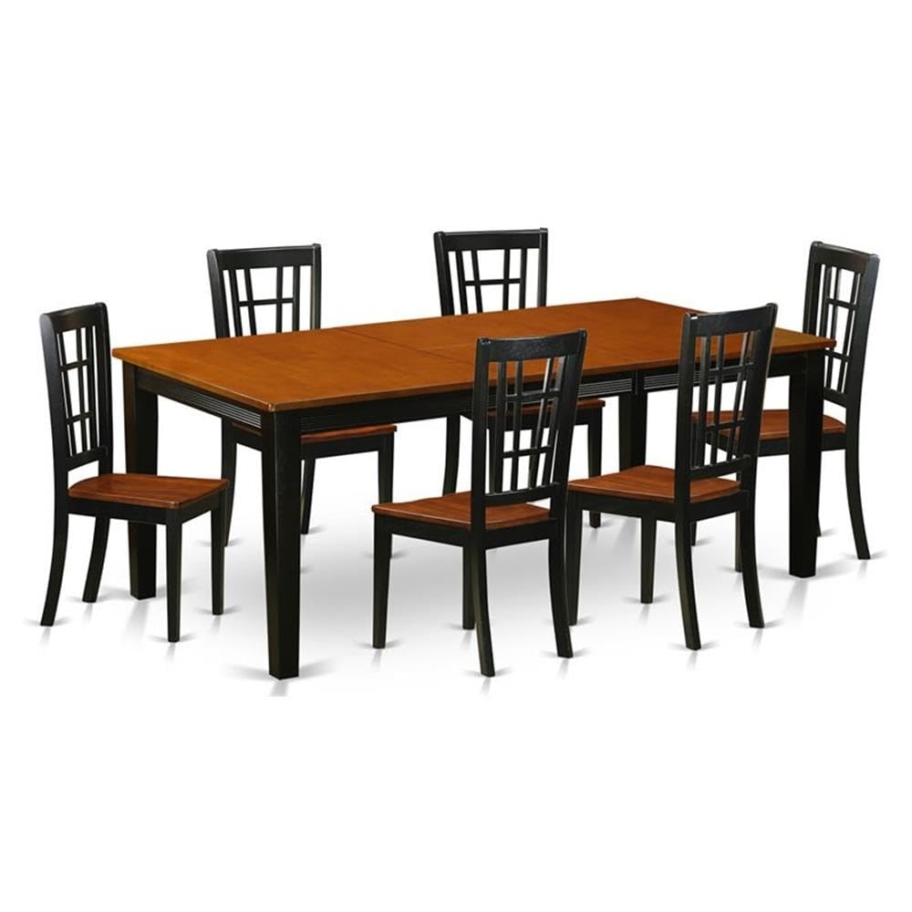 East West Furniture QUNI7-BCH-W 7 Piece Kitchen Table Set Consist of a Rectangle Dining Table with Butterfly Leaf and 6 Dining Room Chairs, 40x78 Inch, Black & Cherry