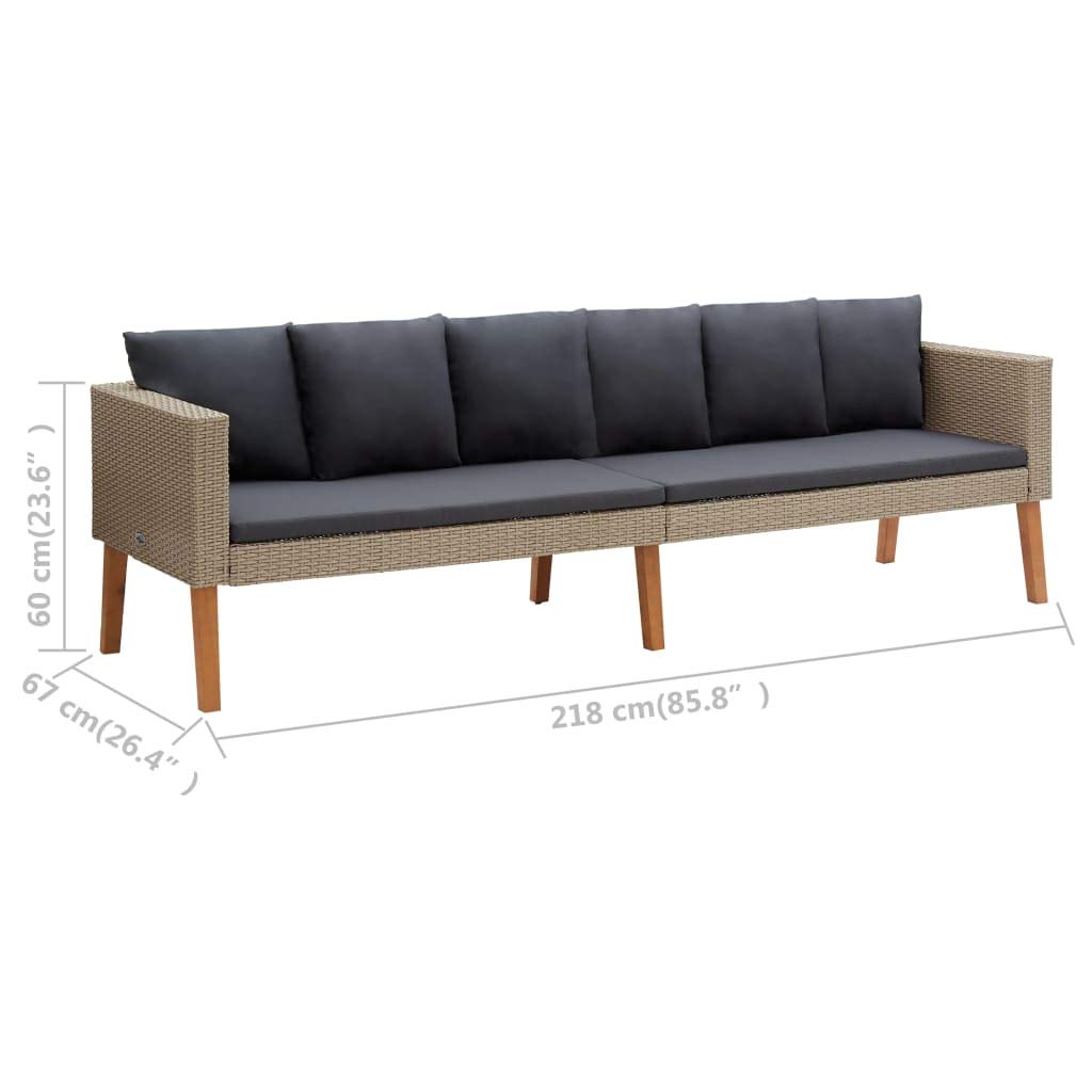 vidaXL 4-Piece Patio Lounge Set with Cushions - Durable PE Rattan Outdoor Sofa and Coffee Table Set - Powder-Coated Steel with Teak Looking Finish and Anthracite Cushions - Ideal for Garden, Terra...