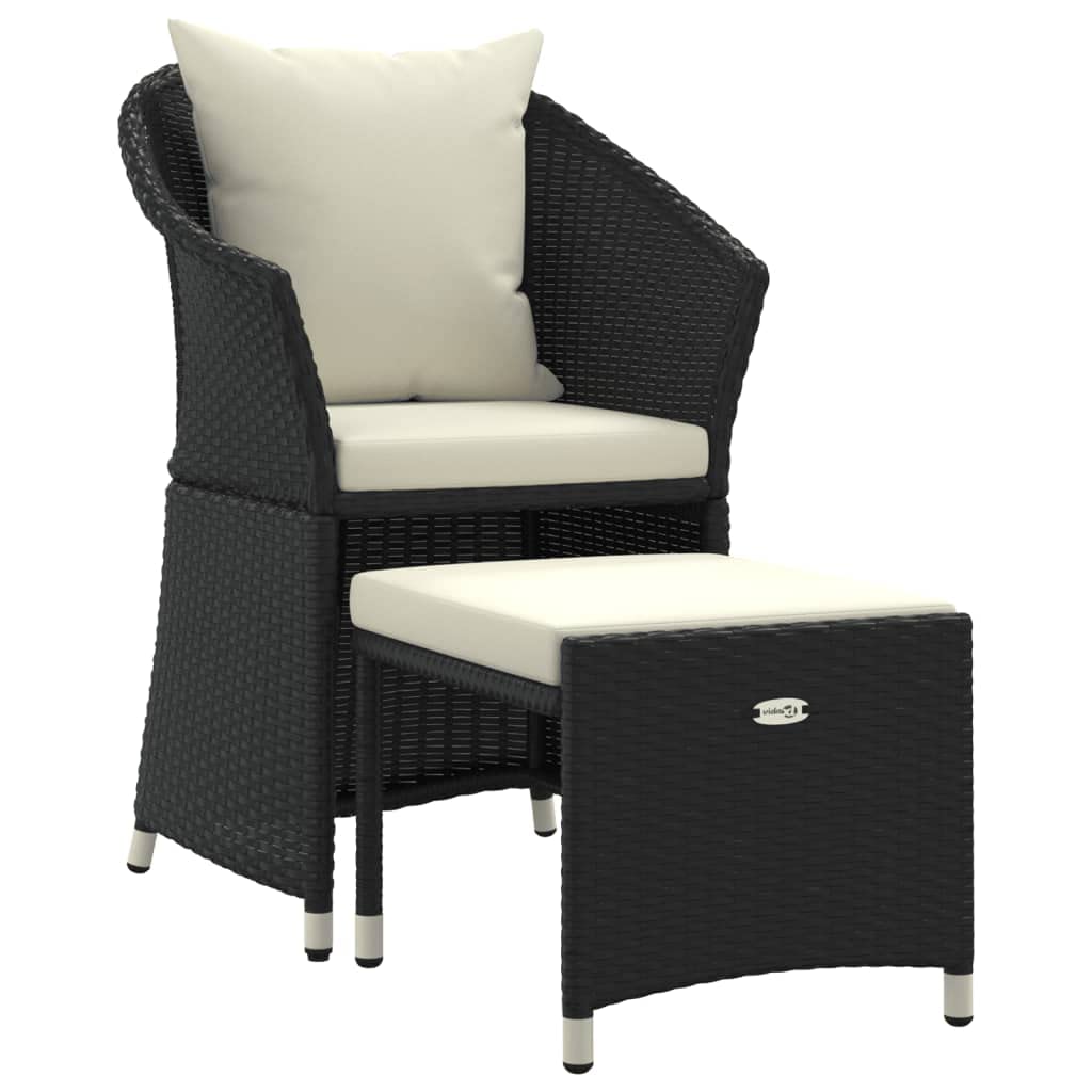 vidaXL Black Patio Lounge Set with Cushions - Durable Poly Rattan Chair and Stool Set - Weather Resistant Outdoor Furniture for Garden/Terrace - Easy Assembly