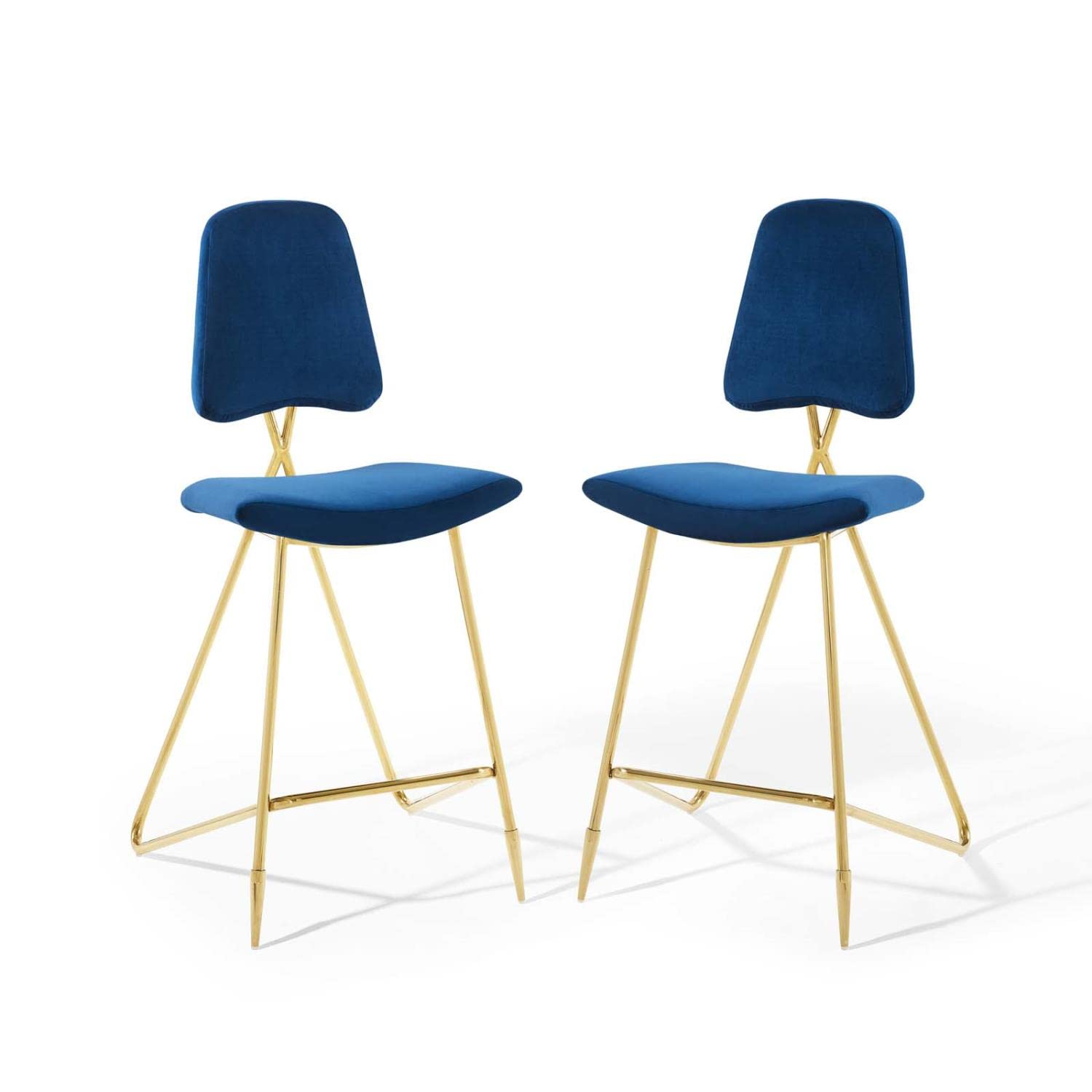 Modway Ponder Bar Stool Performance Velvet Set of 2 in Navy