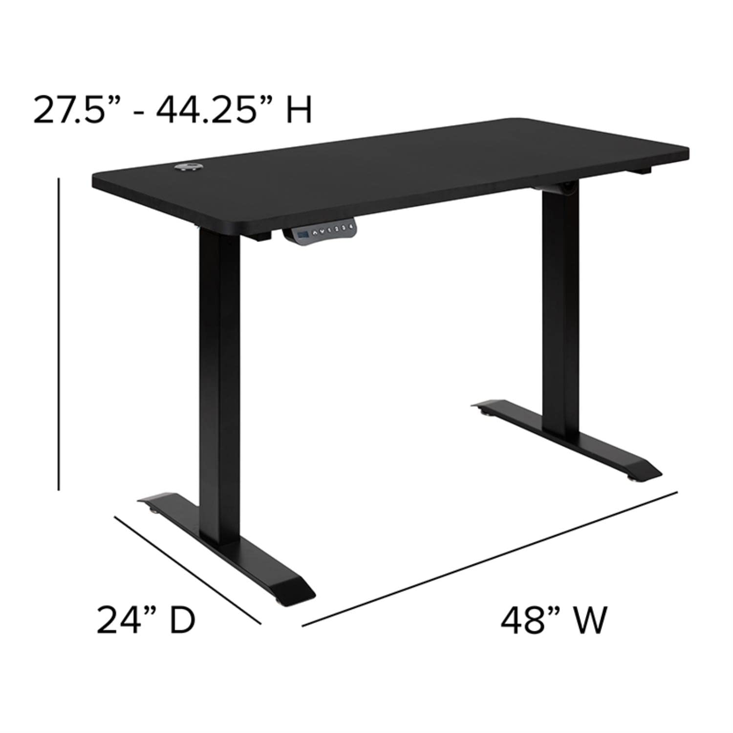 Flash Furniture Park 48&quot; Wide Black Electric Height Adjustable Standing Desk with Designer Armless White Ribbed Swivel Task Office Chair