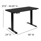 Flash Furniture Park 48" Wide Black Electric Height Adjustable Standing Desk with Designer Armless White Ribbed Swivel Task Office Chair