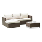 East West Furniture Acl3S02A Ackerly 3 Piece Patio Conversation Outdoor Sectional Sofa Set Contains A Rectangle Glass Top Wicker Coffee Table And Linen Fabric Cushion, 63X87 Inch, Brown