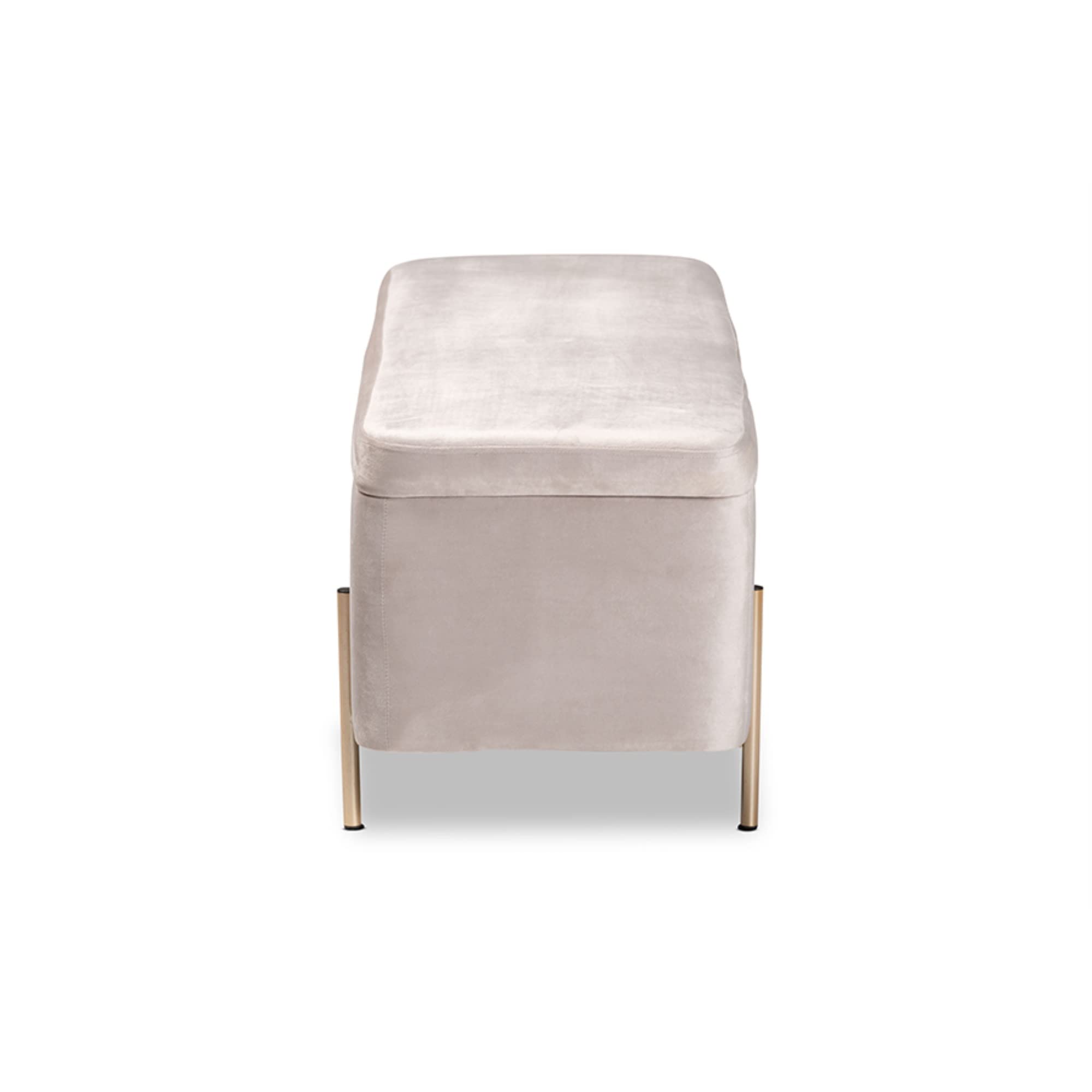 Baxton Studio Rockwell Contemporary Glam and Luxe Grey Velvet Fabric Upholstered and Gold Finished Metal Storage Bench, Grey/Gold