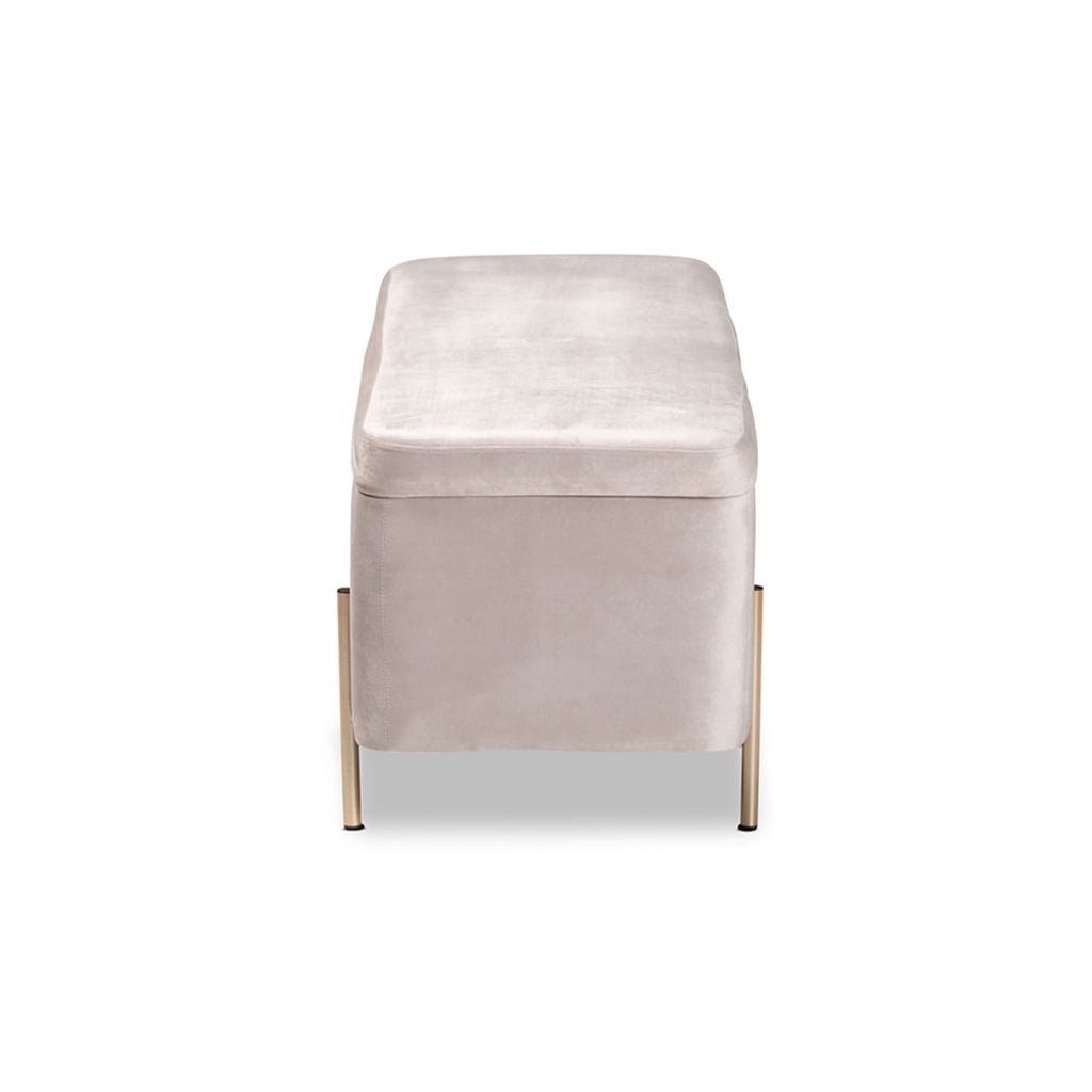 Baxton Studio Rockwell Contemporary Glam and Luxe Grey Velvet Fabric Upholstered and Gold Finished Metal Storage Bench, Grey/Gold