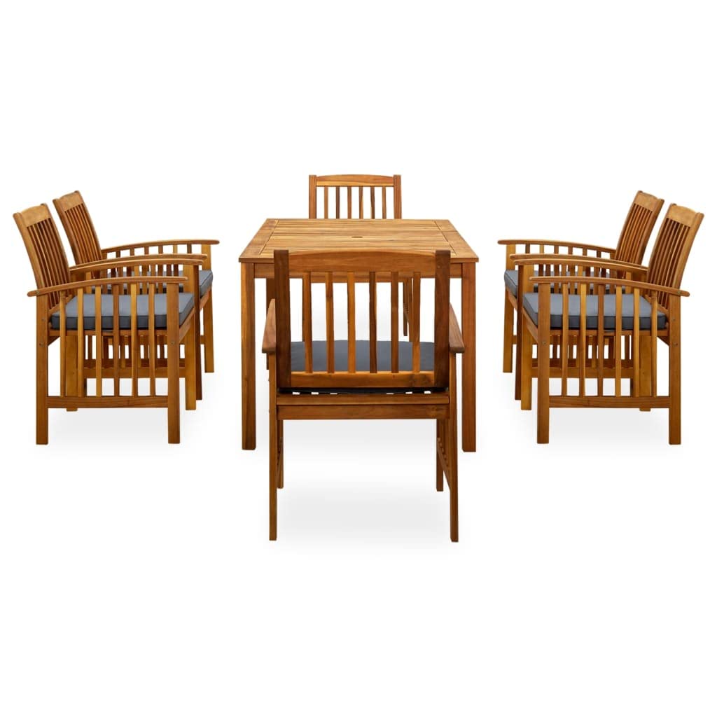 vidaXL Solid Wood Acacia Patio Dining Set with Cushions 7 Piece Wooden Garden Outdoor Balcony Backyard Terrace Table Chair Dinner Furniture