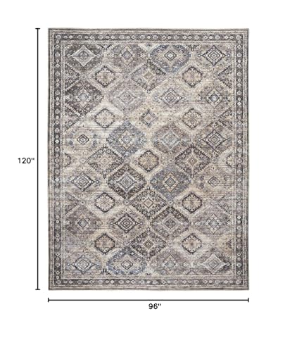 HomeRoots 533117 8 x 10 ft. Ivory & Tan Floral Traditional Power Loomed Distressed Washable Rectangle Area Rug