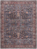 HomeRoots 533324 8 x 10 ft. Blue & Red Oriental Traditional Power Loomed Distressed Washable Non Skid Rectangle Area Rug