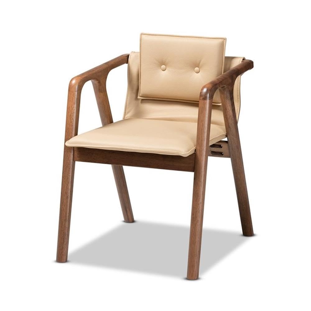 Baxton Studio Marcena Mid-Century Modern Beige Imitation Leather Upholstered and Walnut Brown Finished Wood 7-Piece Dining Set