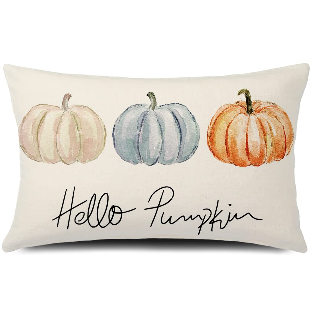 Gtext 20X12 Inch Fall Lumbar Pillow Cover Hello Pumpkin Cushion Cover Autumn Decor Fall Pumpkins Pillow Cover Outdoor Pillow Lin