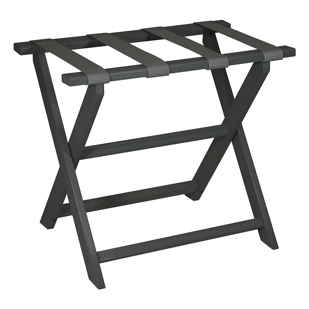 HomeRoots Earth Friendly Dark Gray Folding Luggage Rack with Gray Straps