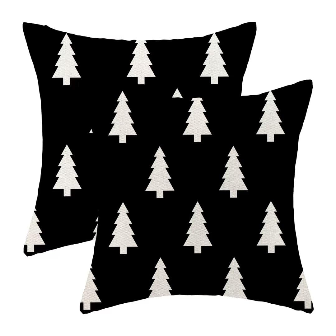 Betginy Christmas Pillow Covers 18X18 Inch Pack Of 2, Black And White Christmas Tree Geometric Decorative Throw Pillow Linen Win