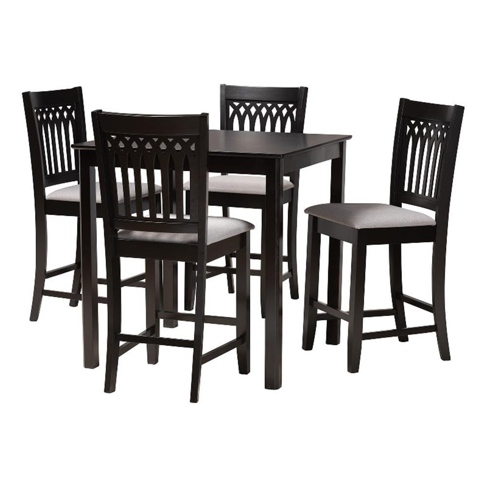 Baxton Studio Genesis Modern Grey Fabric and Dark Brown Finished Wood 5-Piece Pub Set
