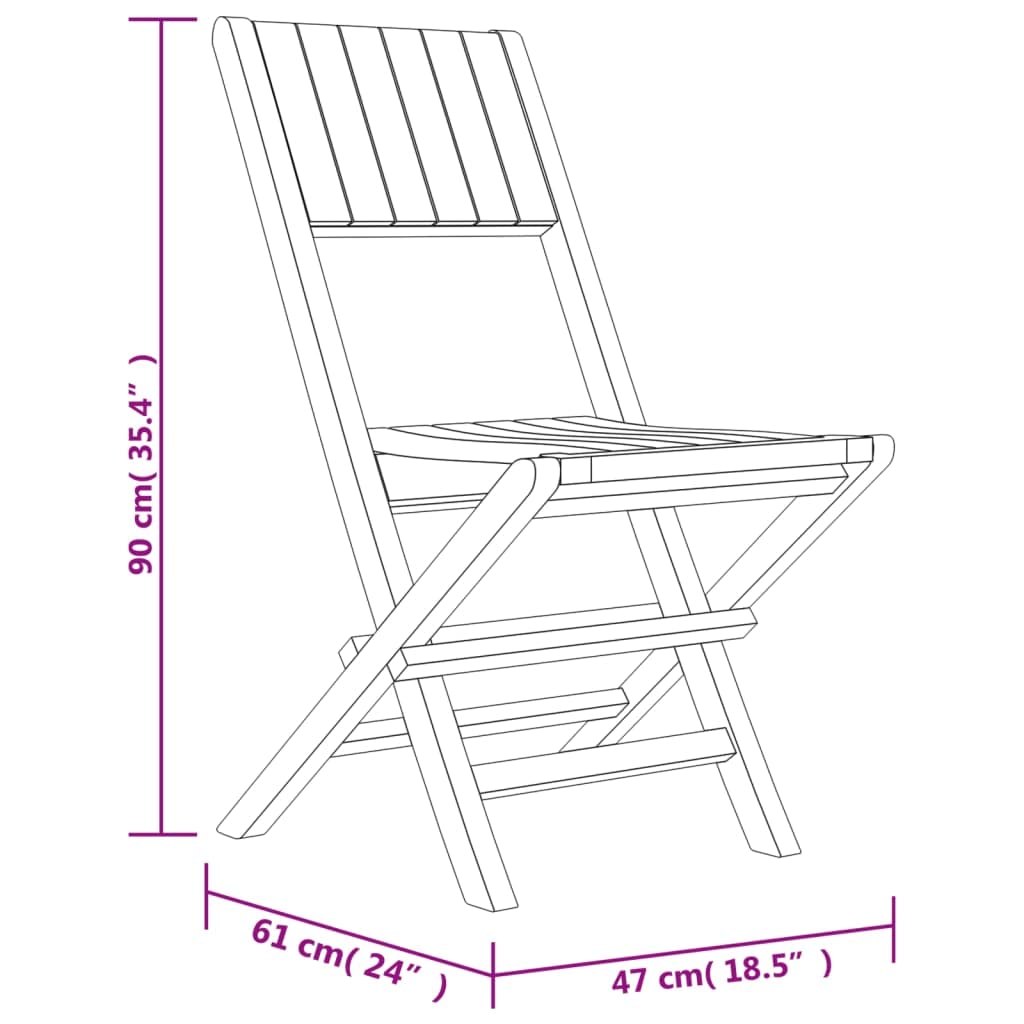 vidaXL Folding Patio Chairs in Solid Teak Wood - 2-Piece Outdoor Lounge Seating Set with Backrest Support for Garden, Deck, and Patio - 18.5"x24"x35.4"