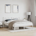 vidaXL Elegant White Steel Double Bed Frame - Powder-Coated Metal with Headboard, Metal Slats & Under-Bed Storage Space - Bedroom Furniture (59.1x78.7)